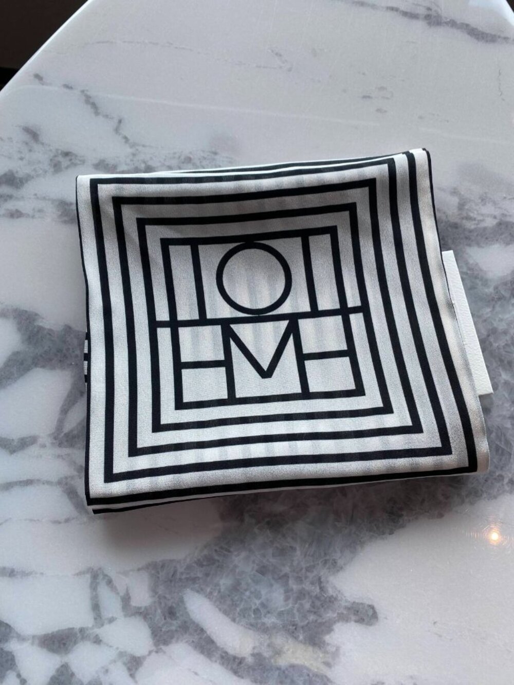 Toteme Monogram Silk Scarf 22.4" Square Black Ivory Like New